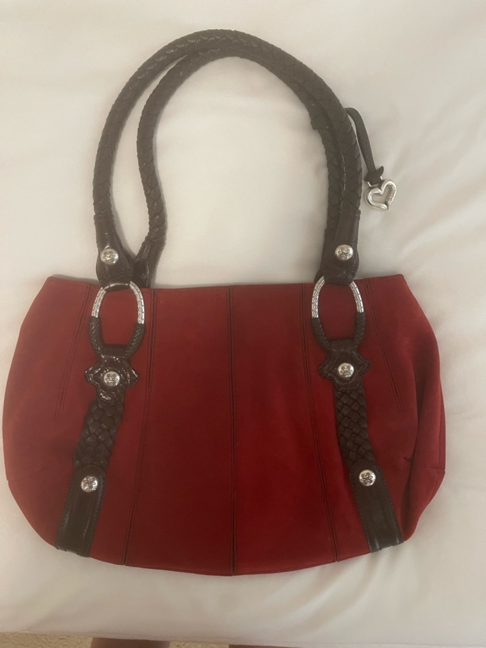 Red Brighton Shoulder Bag with Braided Dark Brown Handles